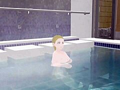 Anime woman took a bath in a japanese public bath【sento】