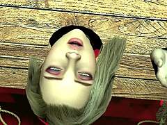 Hey, girl in wooden handcuffs taking giant ork cock?