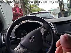 Daring Public Handjob to Student on Busy Street Scene