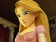 look, Rapunzel spots a cock and gives a footjob in animation