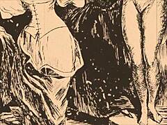 Detailed vintage erotic drawings from antique anime collections