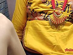 North Indian babe in yellow salwar gets pounded doggystyle in group session