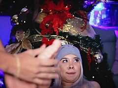 Latina teases with footjob on penis