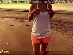 Flashing big tits during a stunning sunset