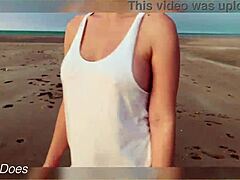 Flashing big tits during a stunning sunset