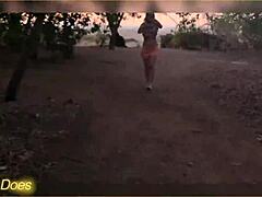 Flashing big tits during a stunning sunset