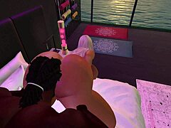 Does the black man fuck the latina in her bedroom?