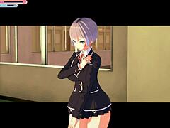 3D anime JK Asami's huge tits massaged in steamy hentai sex