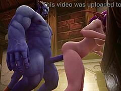 In the Warcraft parody, a blue monster elf passionately assfucks a sexy fat cartoon beauty with huge tits and legs.