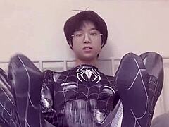 Sexy gay teen masturbates like Spider-Man 😏