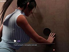 Lara Croft enjoys a glory hole blowjob with huge BBC in 3D hentai adventures