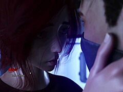 Curvy redhead cartoon gets fucked by big cock standing up with foot on wall in hentai