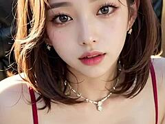 3D动画AI女孩在红色服装中自慰