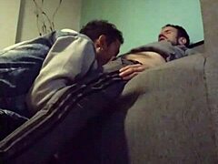 Intense gay blowjob and sofa fucking