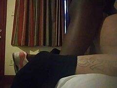 Black shemale gives blowjob to latino guy