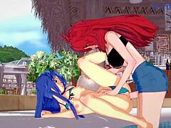 Chris Yukine and Cagliostro in wild futanari lesbian play with intense action