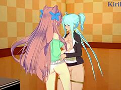 Kanade, Maria, and Cagliostro in steamy lesbian hentai play