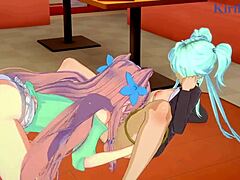 Kanade, Maria, and Cagliostro in steamy lesbian hentai play