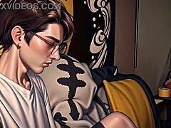 This nerdy girl gets possessed and fucks curvy bitches with a huge cock.