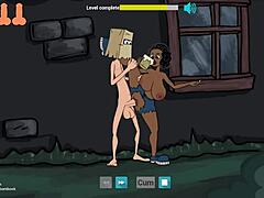 in fuckerman flash game by bambook, the big tits anime girl gets a facial from monster cock