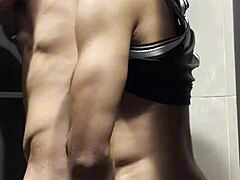 took the guy to the gym bathroom, sucked him and made him suck back, tried to fuck his ass but he couldn't handle it