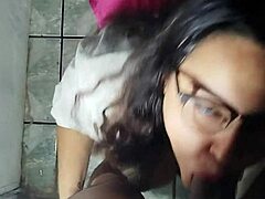 Nerdy vagabunda gets mouth fucked with monster cock. Facial cum drips on natural big tits.