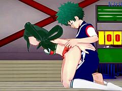 Hey Ochako, Himiko, Tsuyu, and Izuku, ready for intense 3P sex in this hentai?