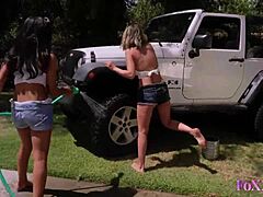 Jenna Foxx and Shy Love Finger Slits in Hot Jeep Action!