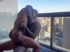 Cunhadinha surprises in fishnets with balcony tease at hotel