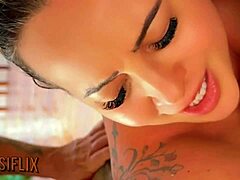 latina milf rides hard on machine