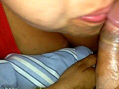 Wife expertly handles a hard cock with her mouth