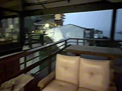 Latina teen caught banging married nerd outdoors on balcony