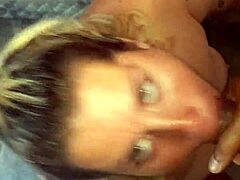Blowjob Championship: Blonde Girlfriend Masters Deepthroat. Fat Cumshot Covers Her Beautiful Natural Tits in Thong!