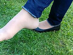 just watching her shoeplay with tan nylons and flats is hot.