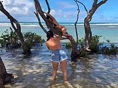 Two Hot Brazilian Babes Enjoy Coral Beach Day