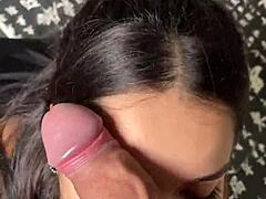 cute girlfriend deepthroating big cock. sloppy blowjob with licking