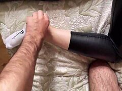 Blonde in leggings takes cock deep in tight pussy. Amateur couple films every thrust.