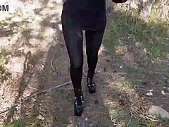 walking in high heels through the wild woods today