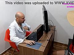 office cleaner sneaks a dirty blow on the doctor!