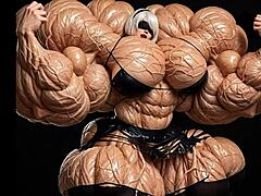 2B Transforms Into A Muscular Giantess In Pump Factory Animation!