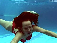 Feel Lina Mercury's Red Lingerie Underwater