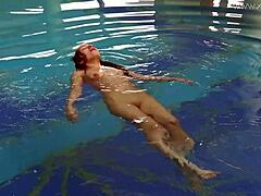 Feel Lina Mercury's Red Lingerie Underwater