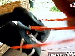 A pretty german brunette teen explores outdoor adventures with a big cock