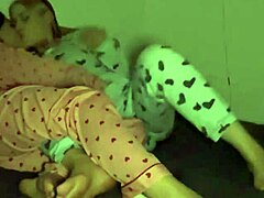 Young 18+ lesbians start with kissing and end with huge fucking!