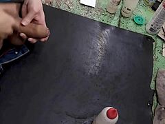 hey i'm masturbating my big cock on the workbench at work right now