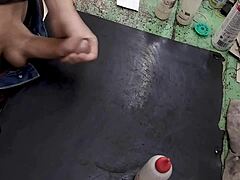 hey i'm masturbating my big cock on the workbench at work right now