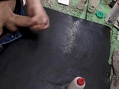 hey i'm masturbating my big cock on the workbench at work right now