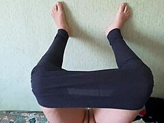 Yoga instructor fingers wet pussy in steamy hot pose