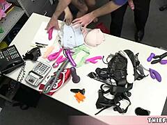 cute brunette teen gets busted with sex toys, and the mall cop takes his turn.