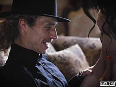 lesbian couple dominates priest into pussy licking